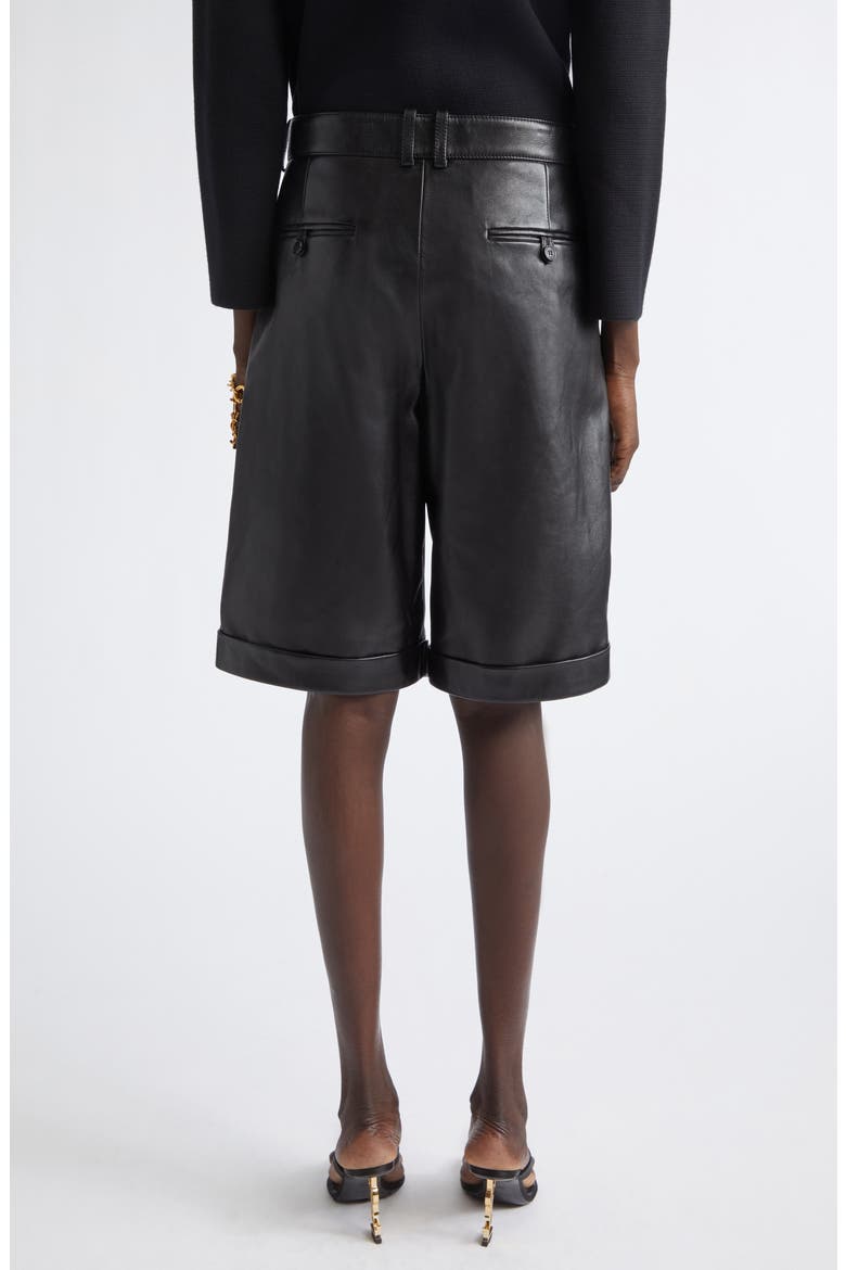 Lambskin Leather Bermuda Shorts, Alternate, color, BLACK