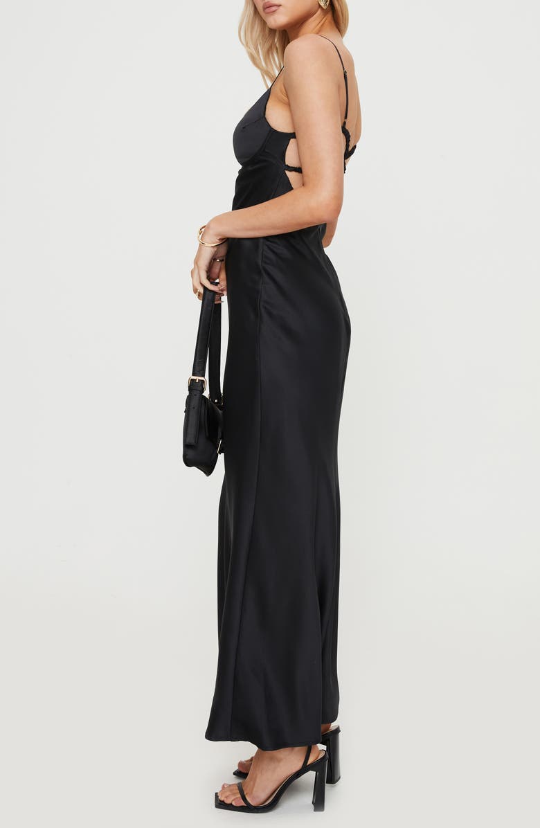 Princess Polly Ravia Satin Maxi Slipdress, Alternate, color, Black