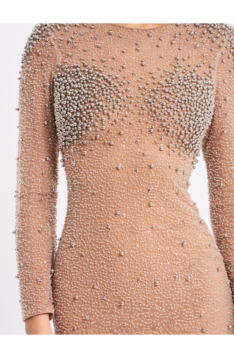 Miss Circle Rita Embroidered Mesh Silver Beaded Mermaid Gown, Alternate, color, 