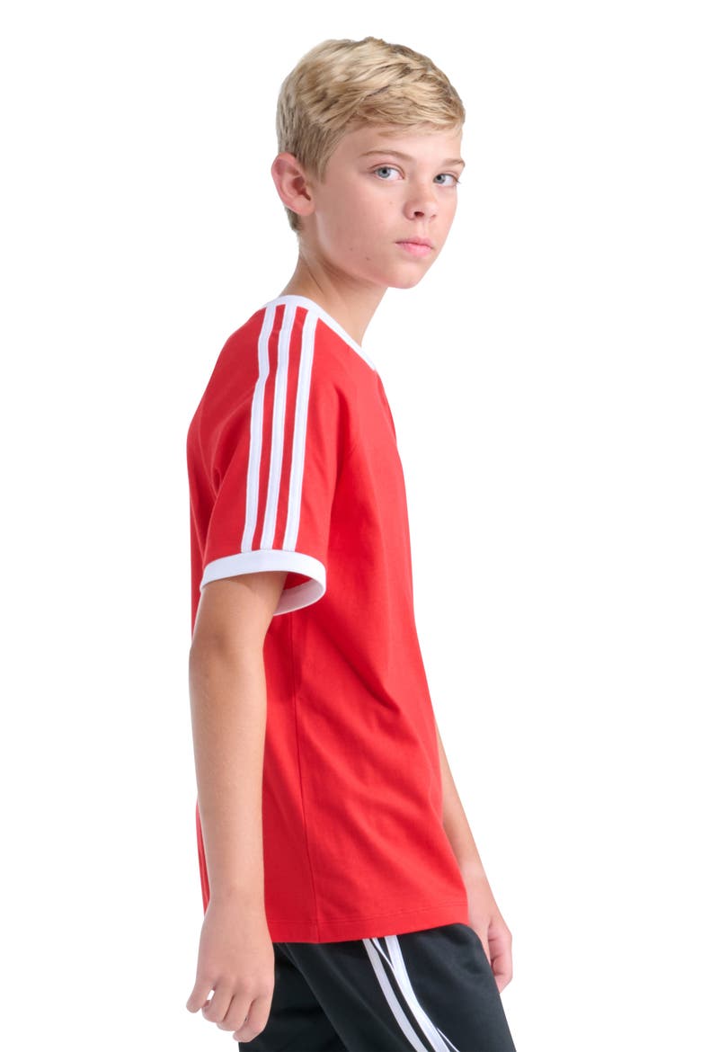 Kids' 3-Stripes Ringer T-Shirt, Alternate, color, BRIGHT RED