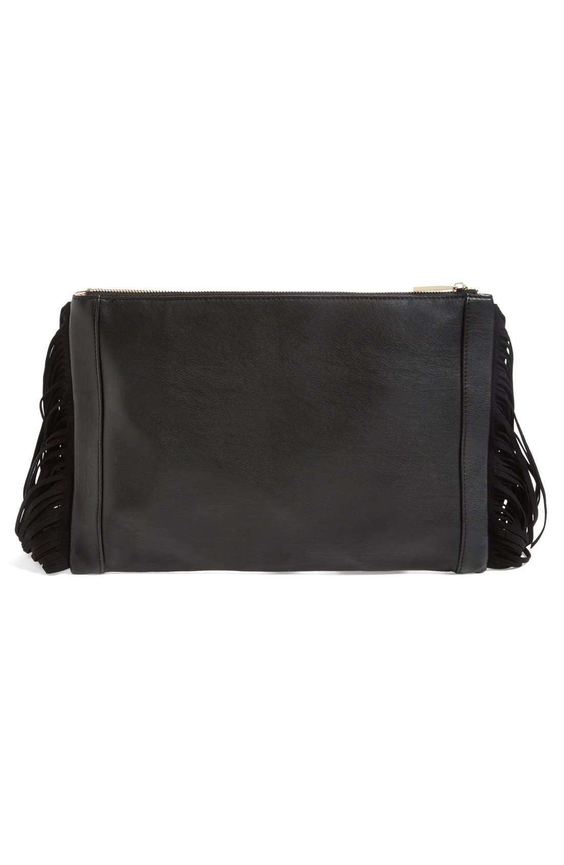 'Joplin' Oversized Fringe Clutch, Alternate, color, BLACK