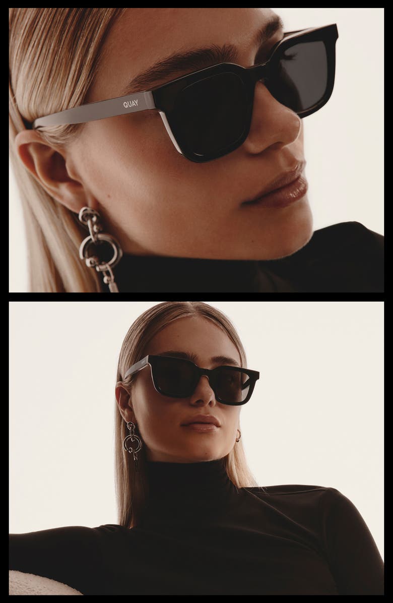 QUAY Game Over 49mm Square Sunglasses, Alternate, color, Black/ Smoke Polarized