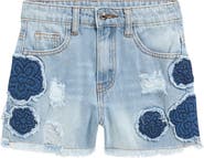 Truly Me Kids' Flower Appliqué Distressed Denim Cutoff Shorts
