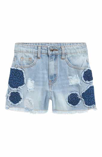 Kids' Flower Appliqué Distressed Denim Cutoff Shorts