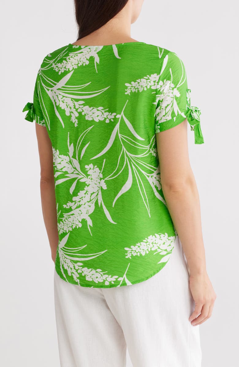 Renee C Floral Short Sleeve High-Low Top, Alternate, color, Green