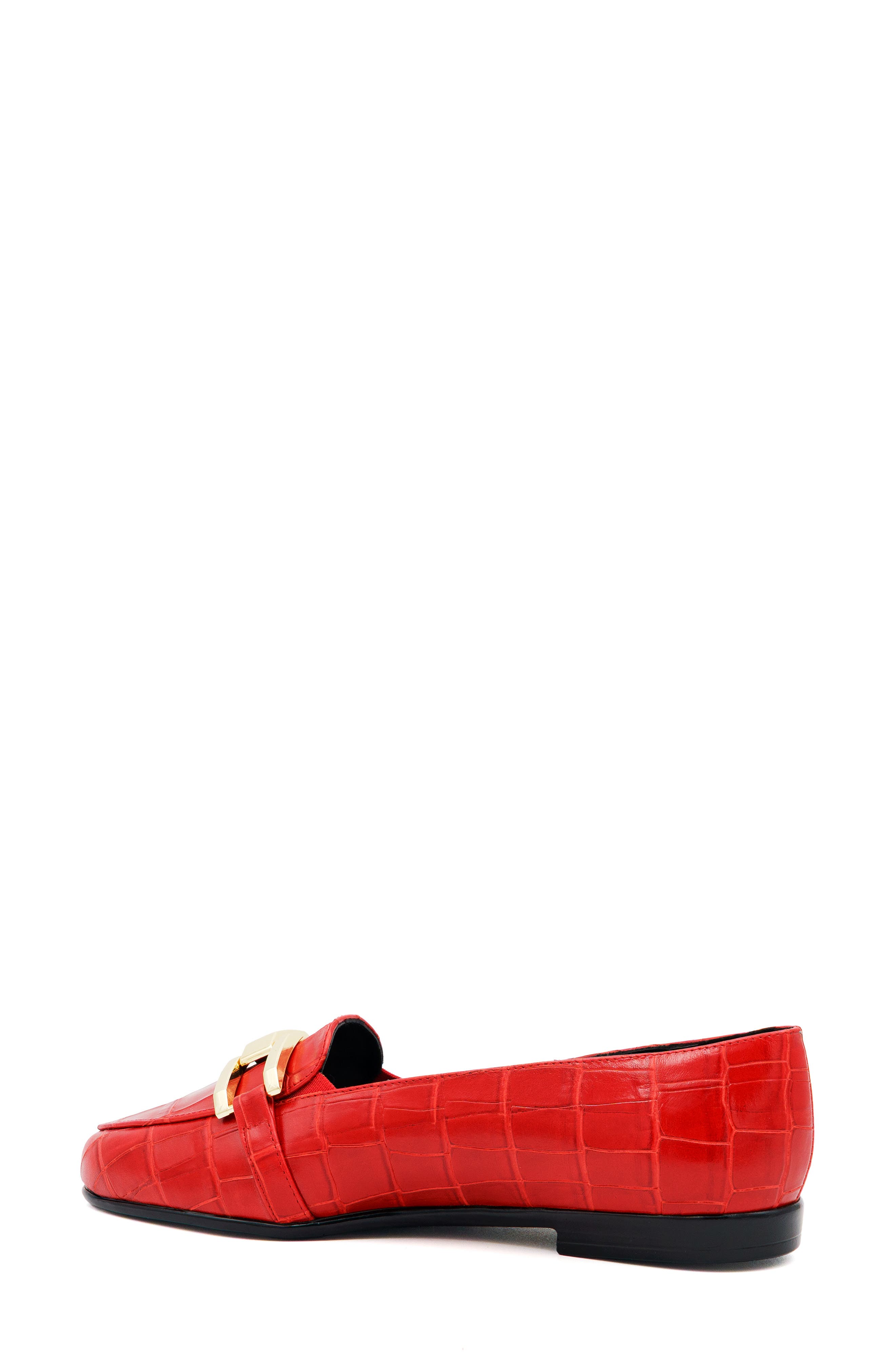 Occhiello Croc Embossed Leather Flat, Alternate, color, ROSSO