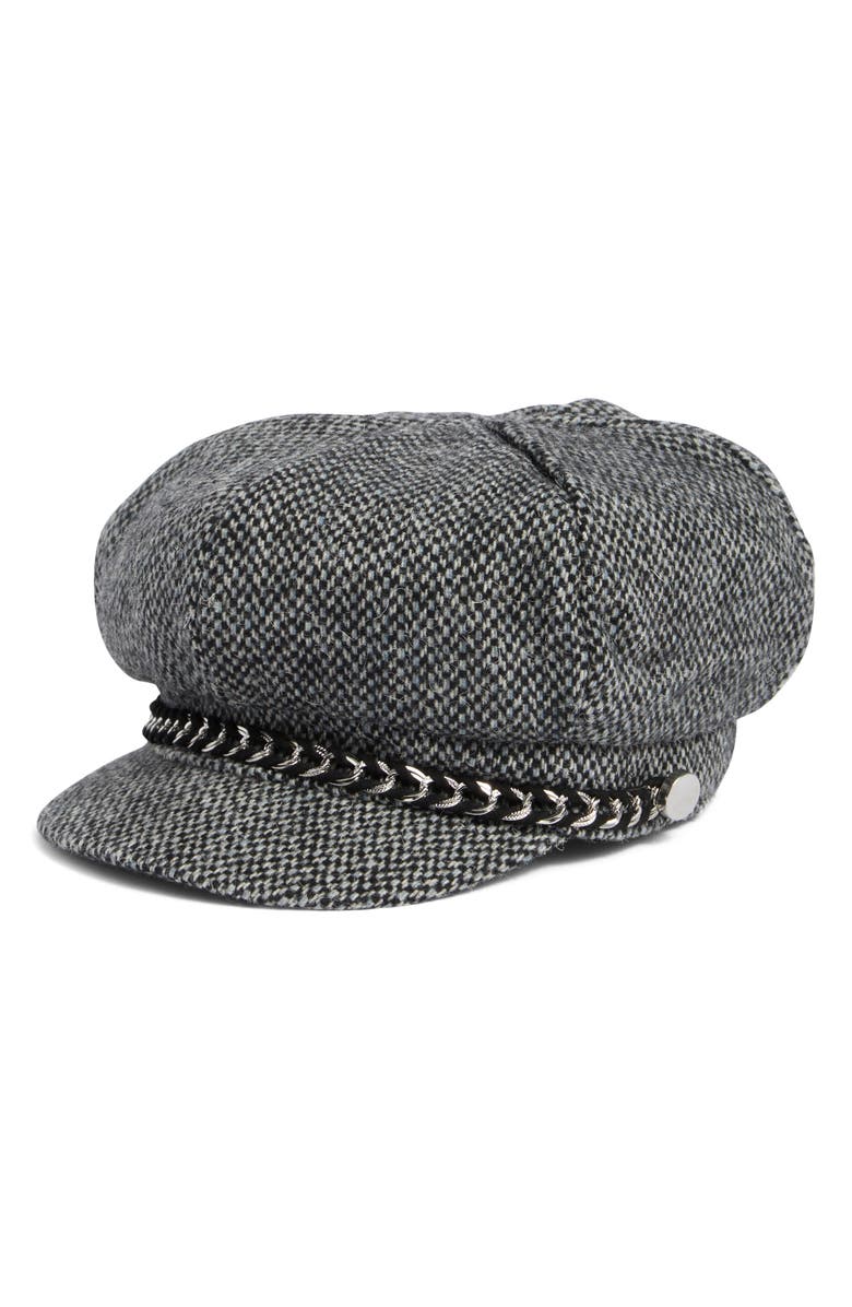 Vince Camuto Tweed & Chain Newsboy Cap, Main, color, 