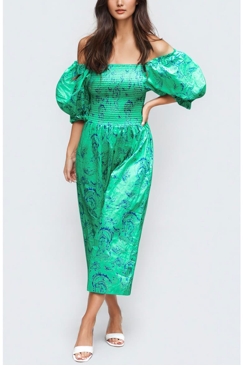 Fairytale Smocked Midi Dress, Main, color, Green