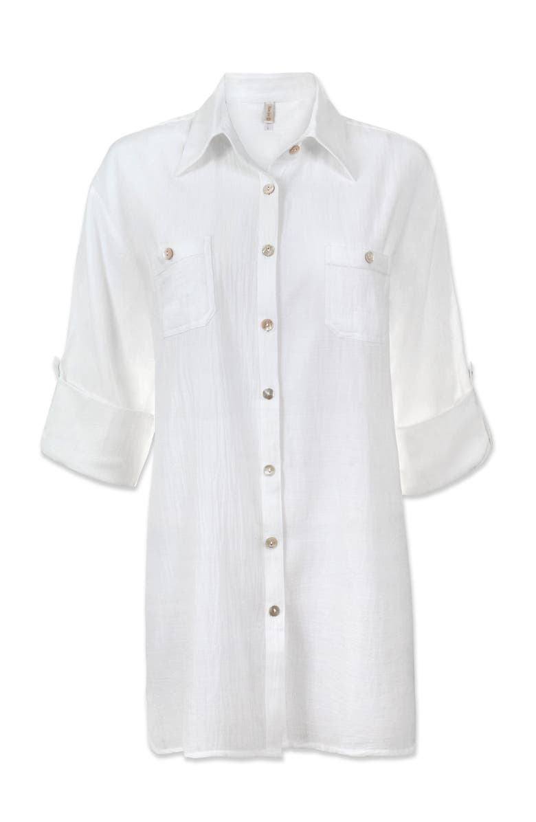 HELEN JON Camp Shirt Cover-Up, Alternate, color, White