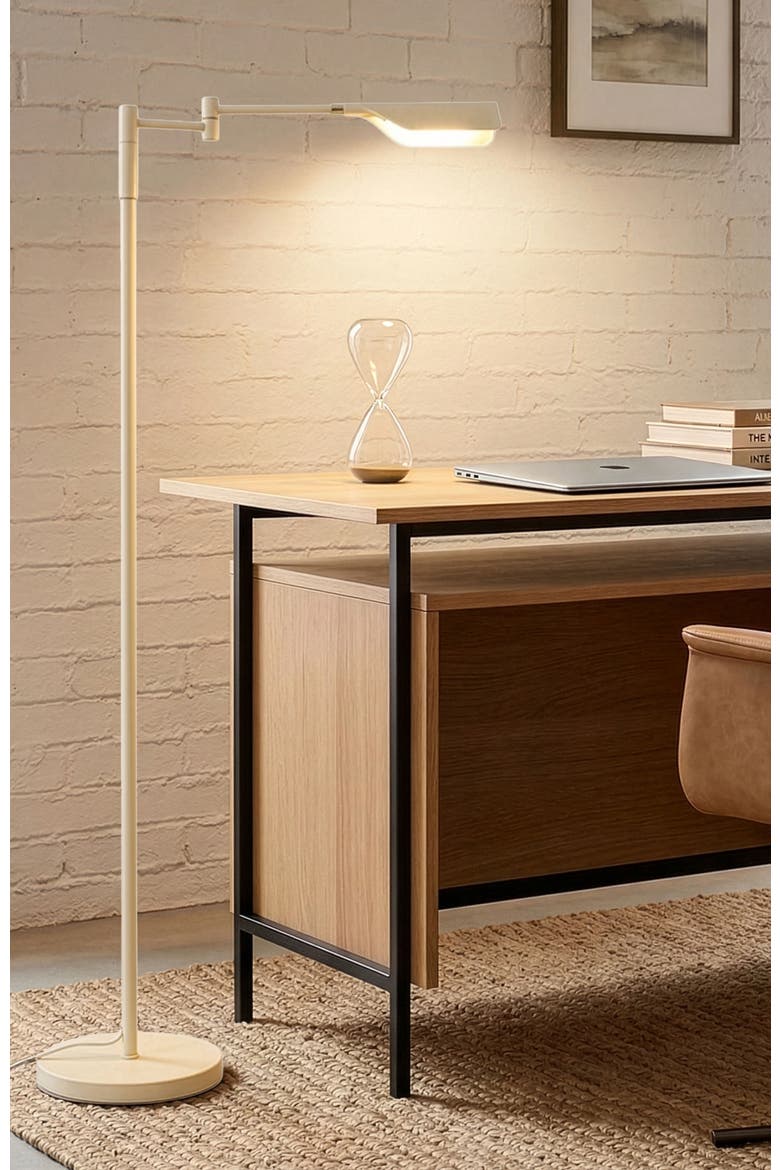 Leaf 53" Industrial LED Task Floor Lamp with Metal Empire Shade, 3-Way Dimming, Alternate, color, Cream with Gold Accents