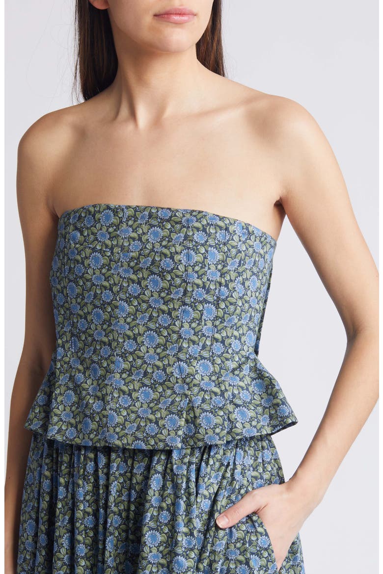 Floral Ditsy Pintuck Peplum Strapless Midi Dress, Alternate, color, PICNIC NIGHT