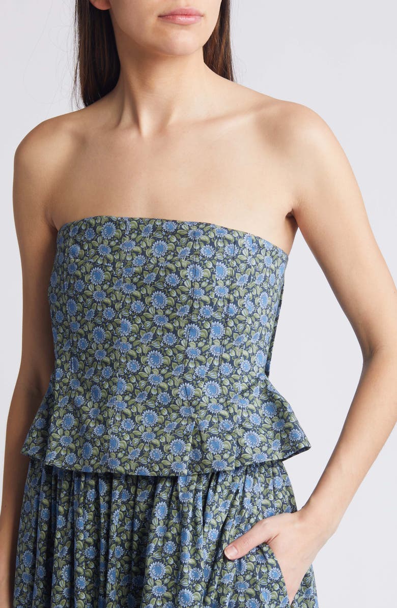 NACKIYÈ Floral Ditsy Pintuck Peplum Strapless Midi Dress, Alternate, color,