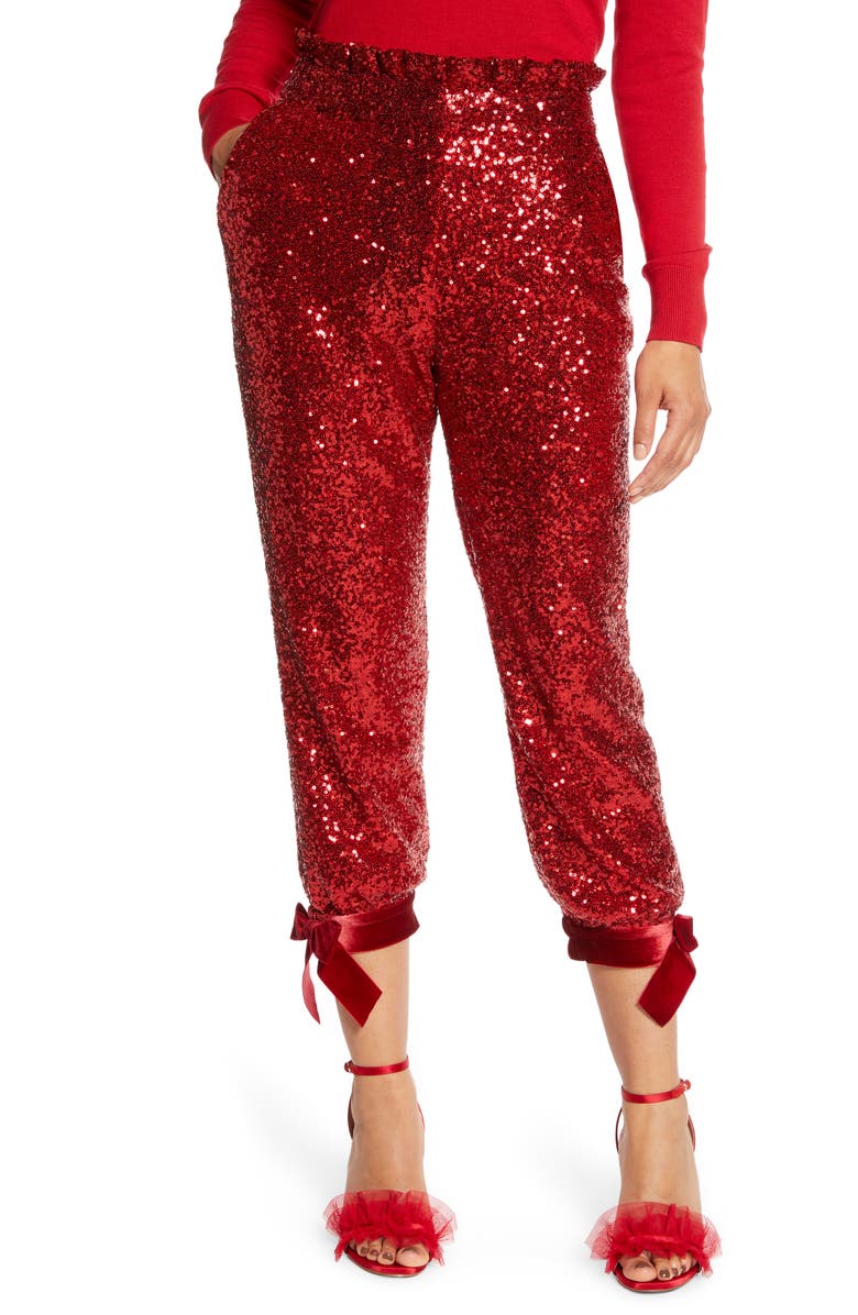 Halogen<sup>®</sup> x Atlantic-Pacific Sequin Paperbag Pants, Main, color, 