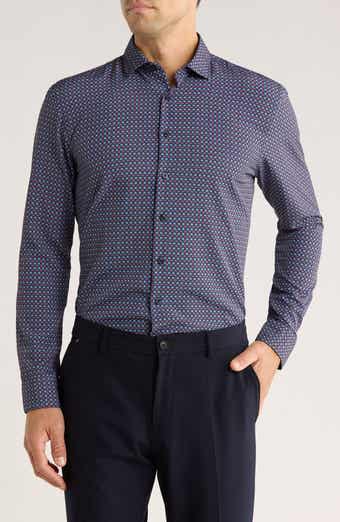 SOUL OF LONDON Geometric Stretch Button-Up Shirt