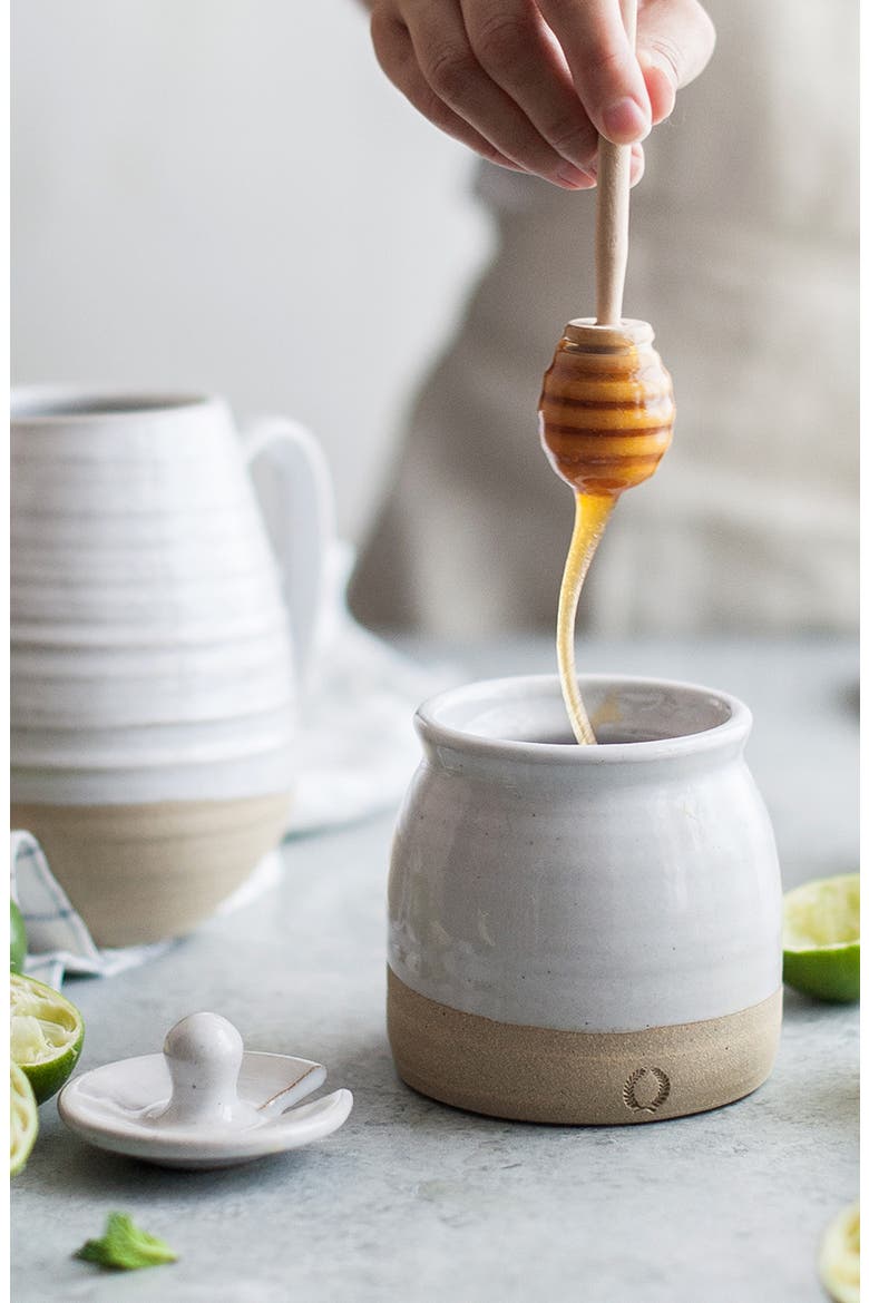 Beehive Honey Pot & Dipper, Alternate, color, WHITE