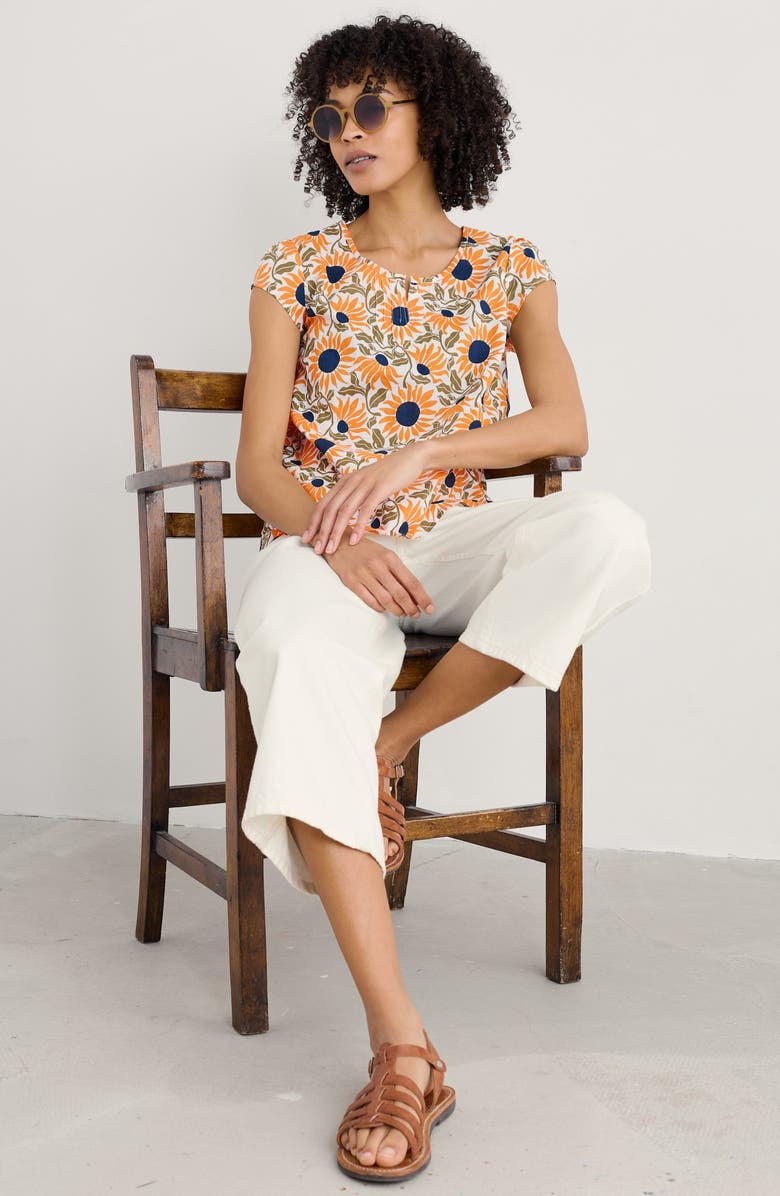 Seasalt Cornwall Garden Gate Floral Organic Cotton Voile Top, Alternate, color, Bold Sunflower Daylily