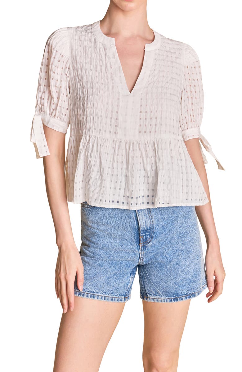 English Factory Gingham Poplin Top, Alternate, color, White
