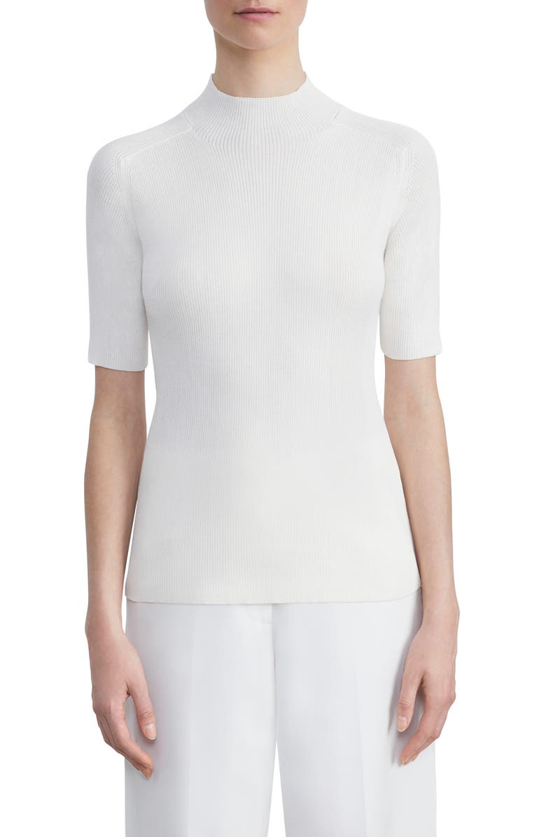 Lafayette 148 New York Mock Neck Short Sleeve Rib Sweater, Main, color,