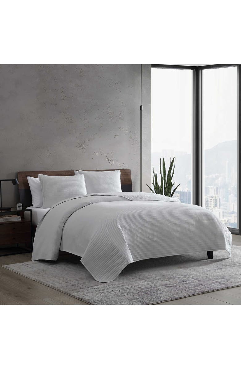 Kenneth Cole Reaction Washed Channel Solid Microfiber Quilt & Sham Set, Alternate, color, Medium / Dark Grey