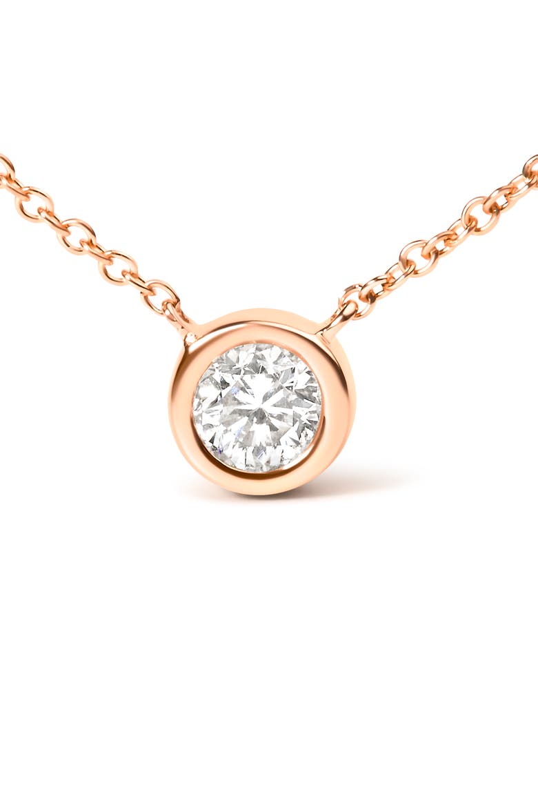10K Gold 1/5 Cttw Diamond Bezel-Set Solitaire Pendant Necklace, Alternate, color, Rose