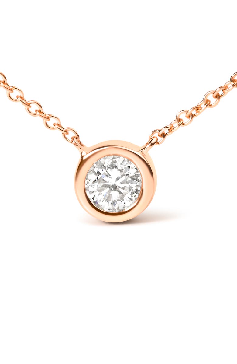 Haus of Brilliance 14K Rose Gold Plated Sterling Silver Bezel- Diamond Solitaire Pendant Necklace, Alternate, color, Rose