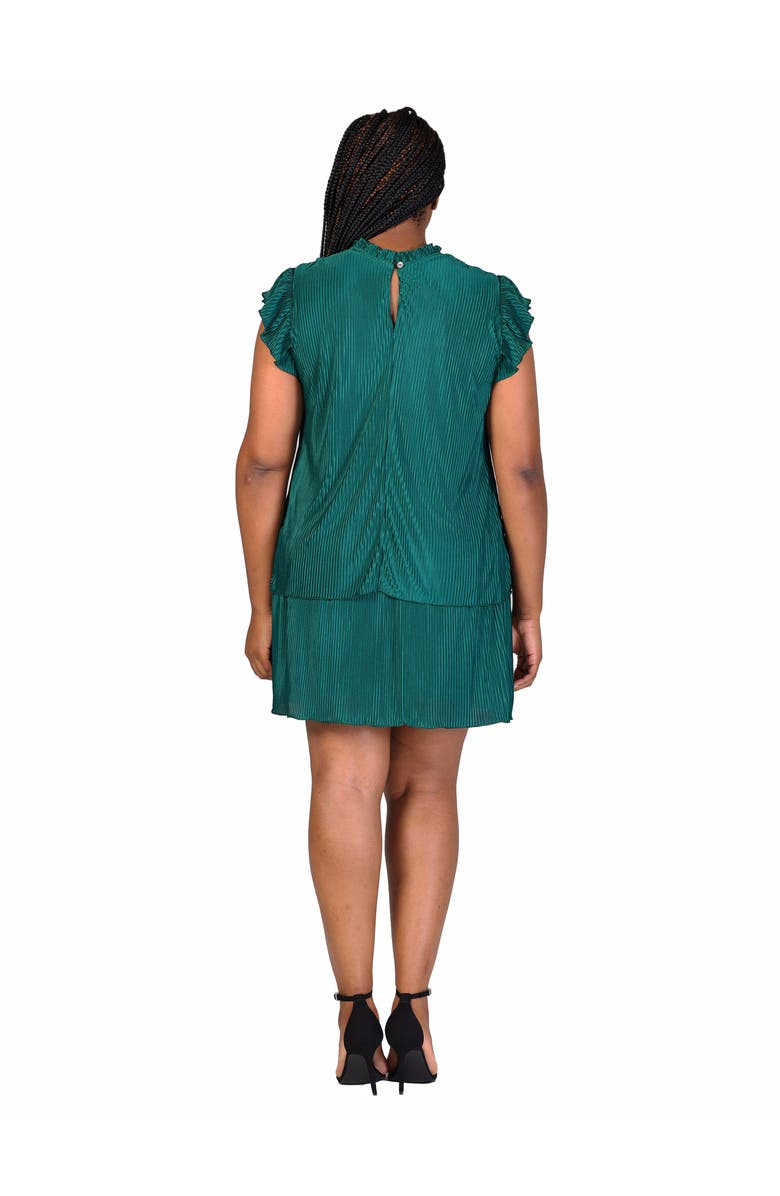 24seven Comfort Apparel Ruffle Cap Sleeve High Neck Pleated Tiered Mini Dress, Alternate, color, Hunter
