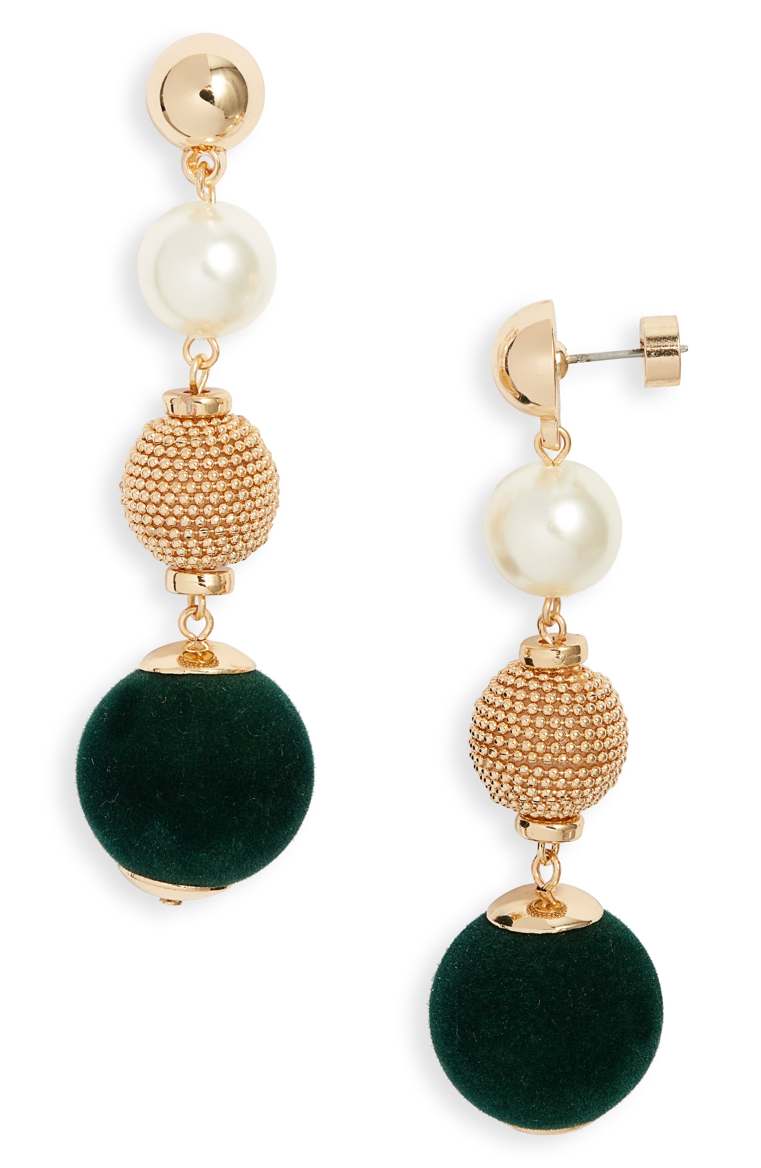 Nordstrom Orb Velvet & Faux Pearl Drop Earrings