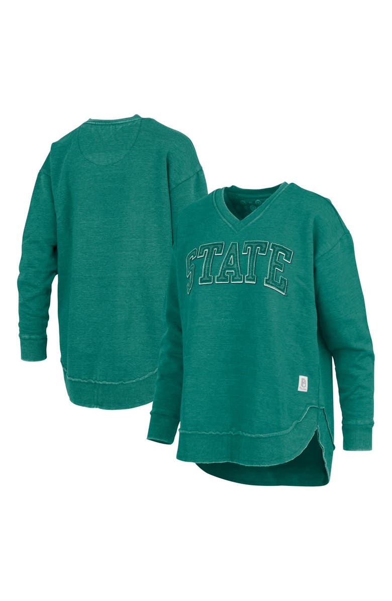 PRESSBOX Women's Pressbox Green Michigan State Spartans Westin Poncho V-Neck Pullover Sweatshirt, Main, color, Green