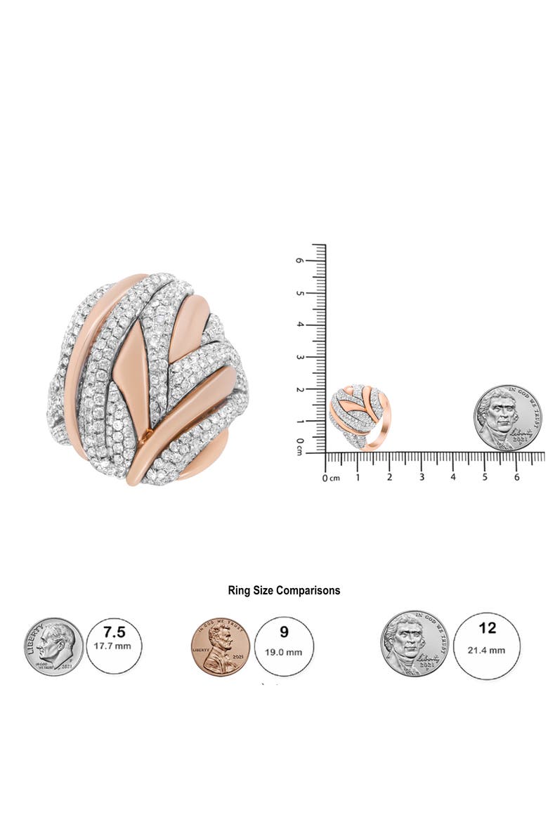 18K Rose and White Gold 1 7/8 Cttw Diamond and Gold Textured Dome Cocktail Ring, Alternate, color, White