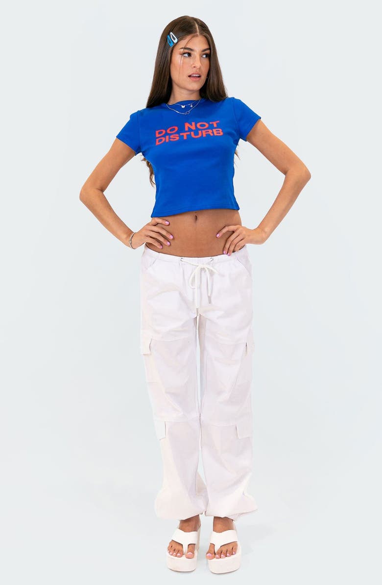 EDIKTED 'Do Not Disturb' Crop Graphic Tee, Alternate, color, Blue