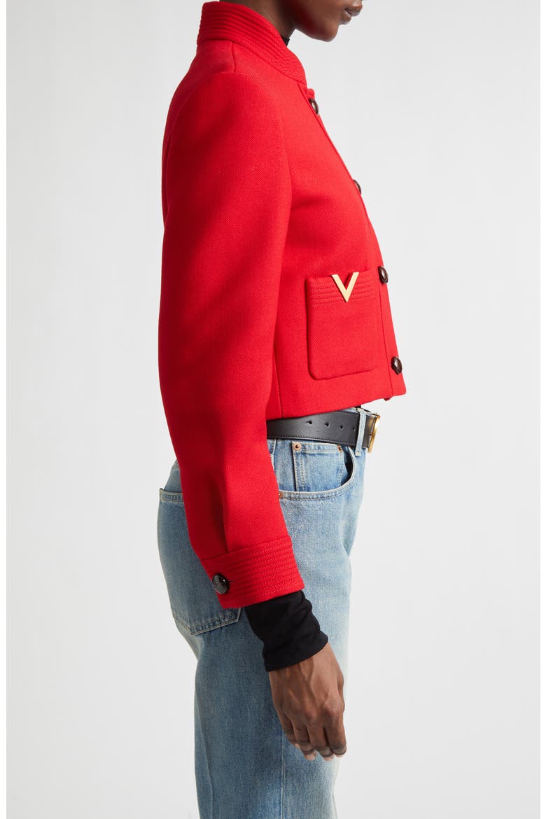V-Detail Wool & Silk Double Drill Jacket, Alternate, color, DEEP RED