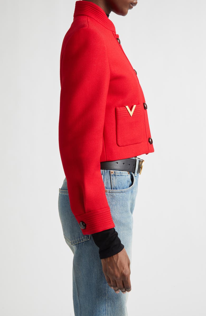 Valentino V-Detail Wool & Silk Double Drill Jacket, Alternate, color, Deep Red