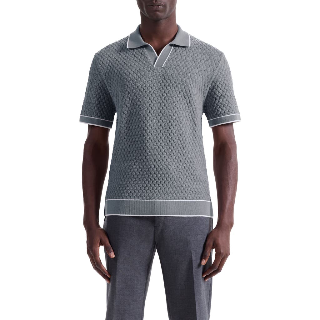 Bugatchi Johnny Collar Basket Stitch Cotton Blend Polo Sweater In Gray