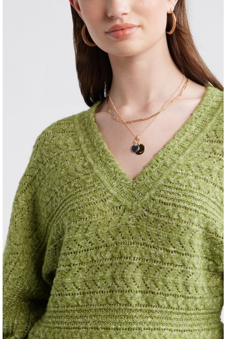 Pointelle Dolman Sleeve Sweater, Alternate, color, OLIVE EPSON