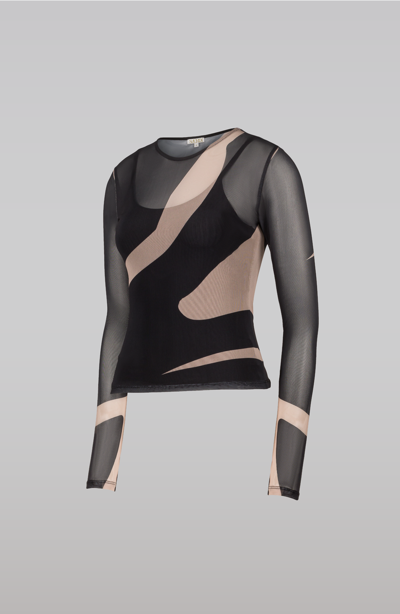 SAEMDI Black & Nude Mesh Top, Alternate, color, 