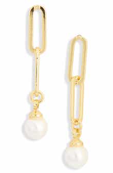 NORDSTROM RACK Demi Fine Faux Pearl Paperclip Link Earrings