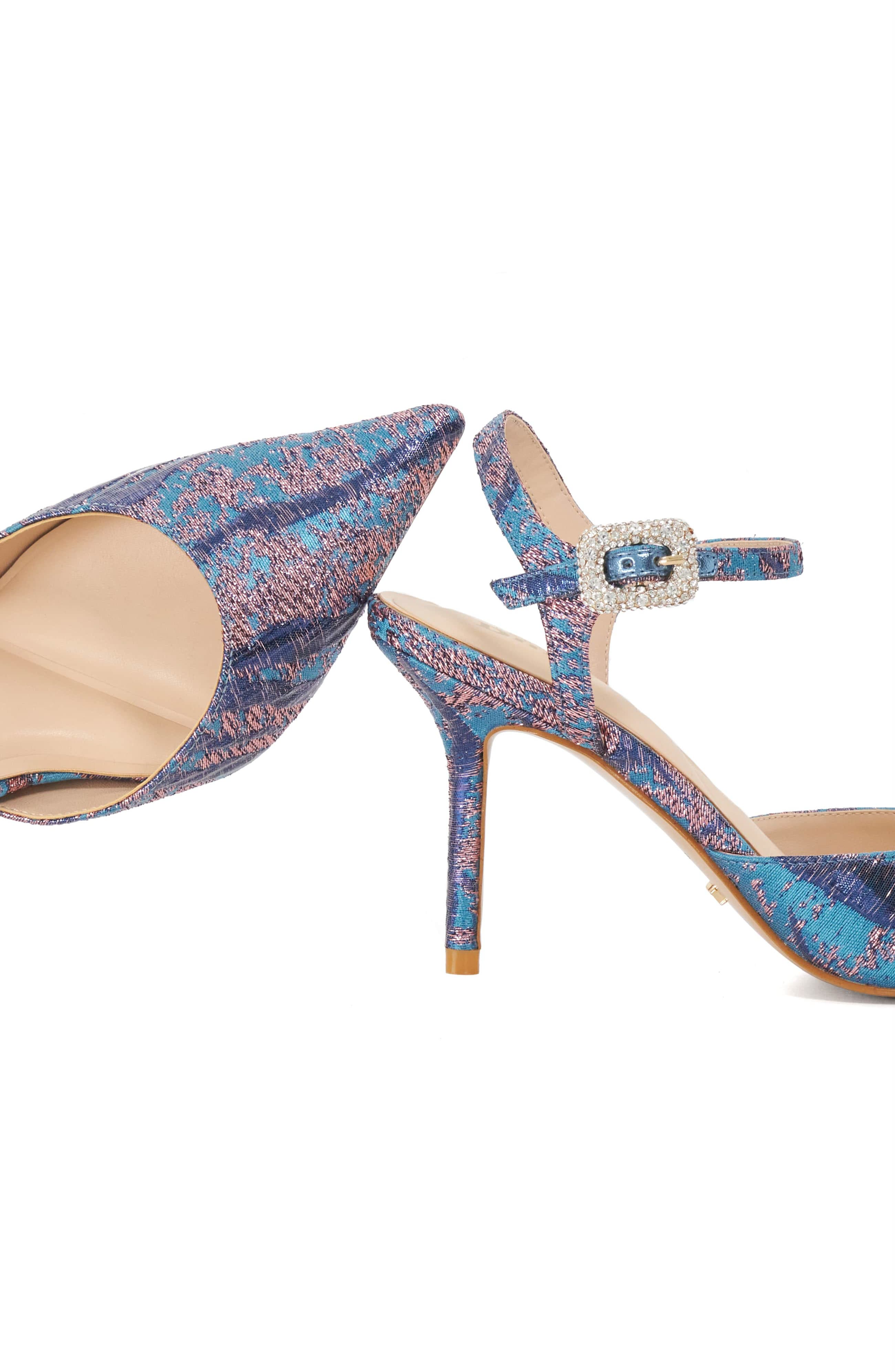 Channel Ankle Strap Pointed Toe Pump, Alternate, color, TEAL