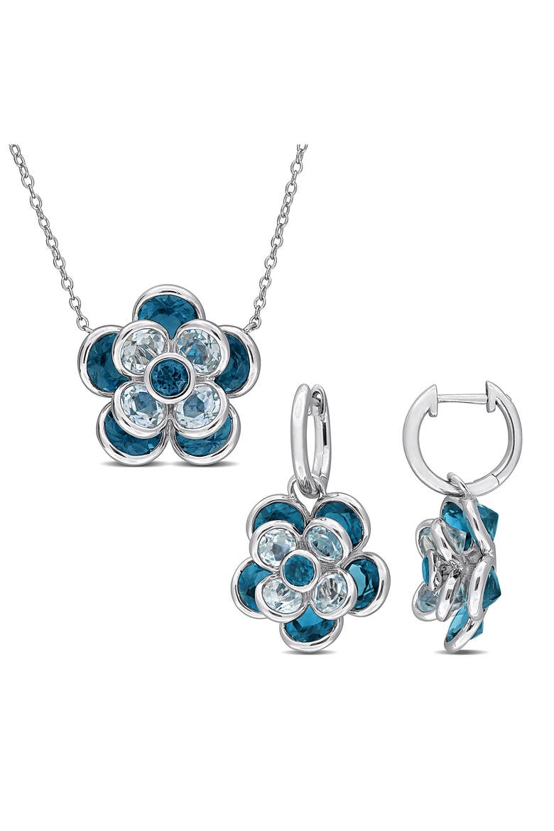 London Blue Topaz Flower Earrings & Necklace Set, Main, color, BLUE