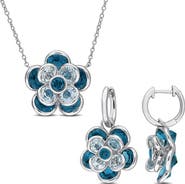 DELMAR London Blue Topaz Flower Earrings & Necklace Set