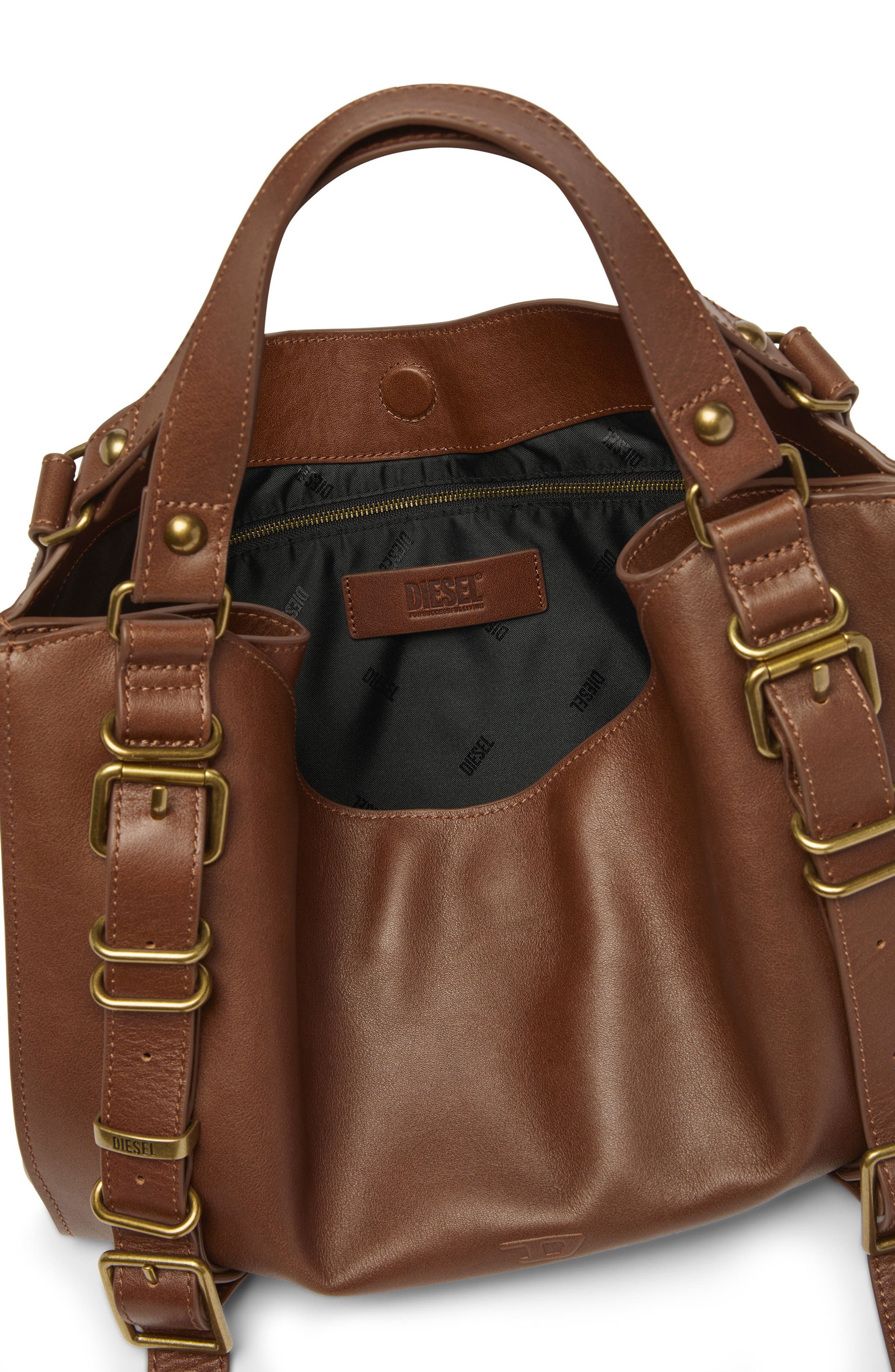 D-One Leather Top Handle Bag, Alternate, color, BROWN