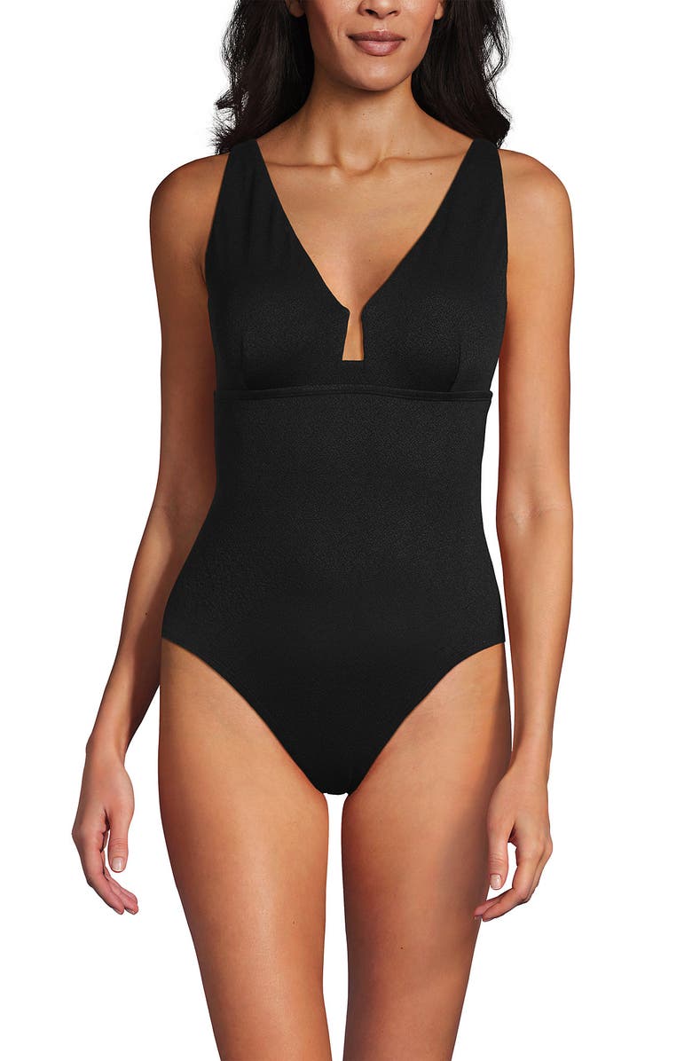 Lands' End Crepe Rectangular Wire One Piece, Alternate, color, Black