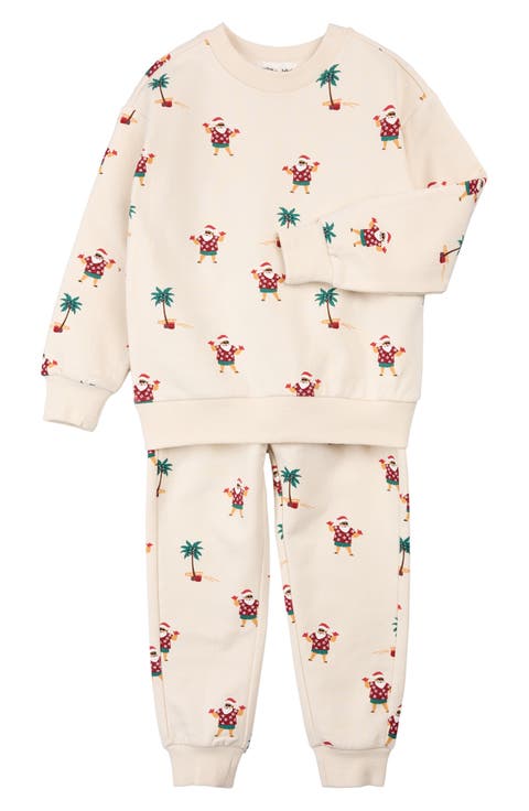 Hawaiian Santa Print French Terry Sweatshirt & Joggers Set (Baby)