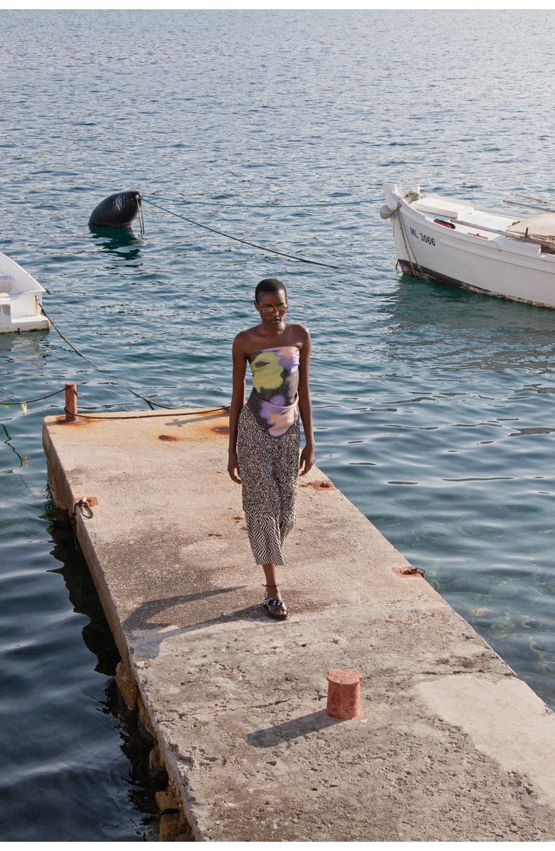 Untitled in Motion Poma Strapless Tie-Back Printed Top, Alternate, color, Iridaea