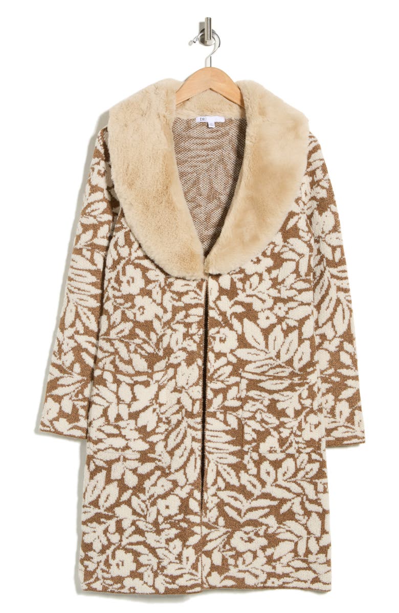 DR2 by Daniel Rainn Faux Fur Collar Sweater Coatigan, Main, color, Mocha