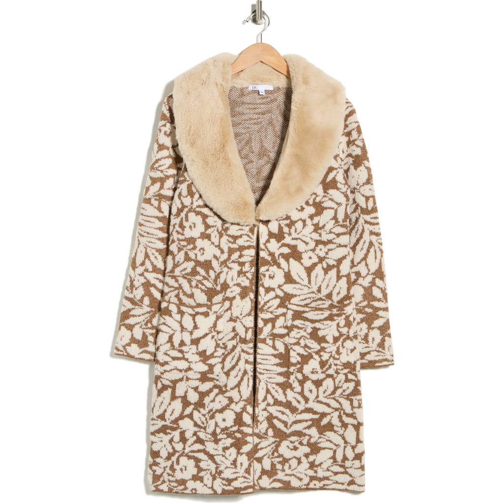 Dr2 By Daniel Rainn Faux Fur Collar Sweater Coatigan In Brown