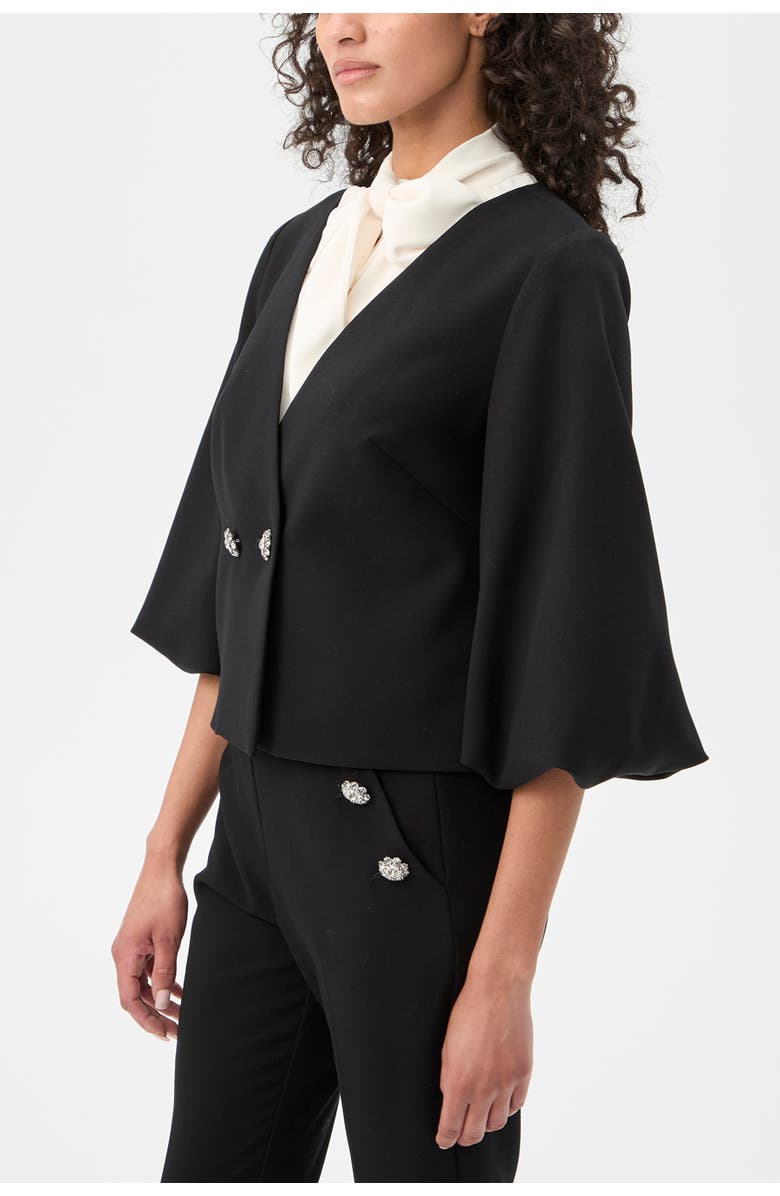 Trina Turk Basal Cropped Jacket with Embellished Buttons, Alternate, color, Black