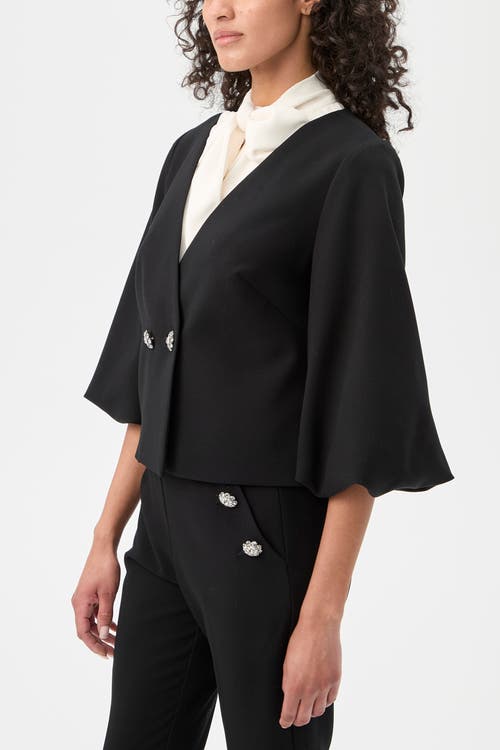Trina Turk Basal Cropped Jacket With Embellished Buttons In Black