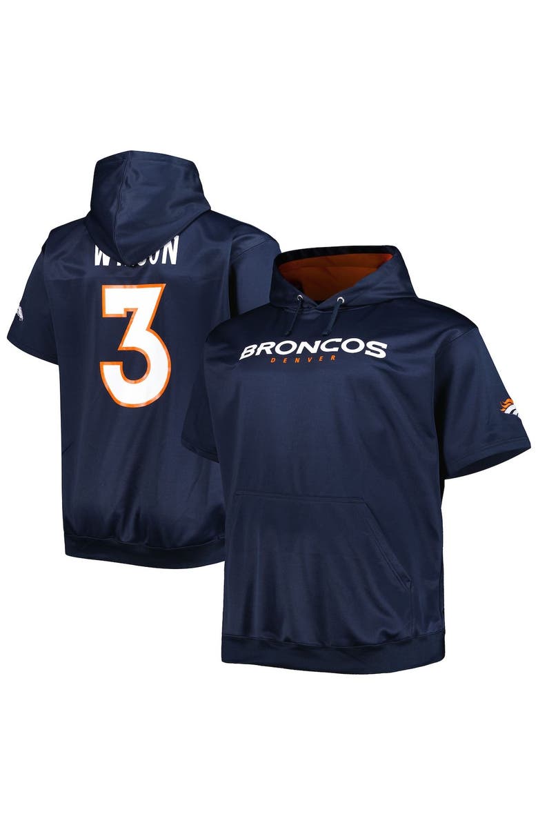PROFILE Men's Russell Wilson Navy Denver Broncos Big & Tall Short Sleeve Pullover Hoodie, Main, color, 