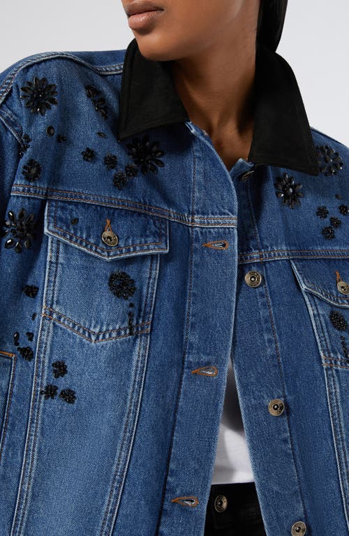 Marina Rinaldi Quiete Rhinestone Detail Denim Trucker Jacket In Blue