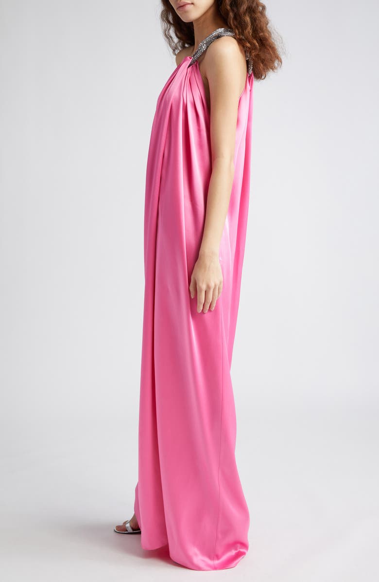 Stella McCartney Falabella Crystal Chain Strap One-Shoulder Satin Gown, Alternate, color, 5560 - Bright Pink